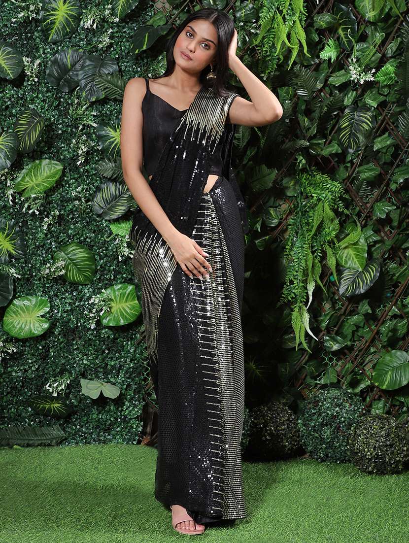 grey georgette embroidered saree with blouse
