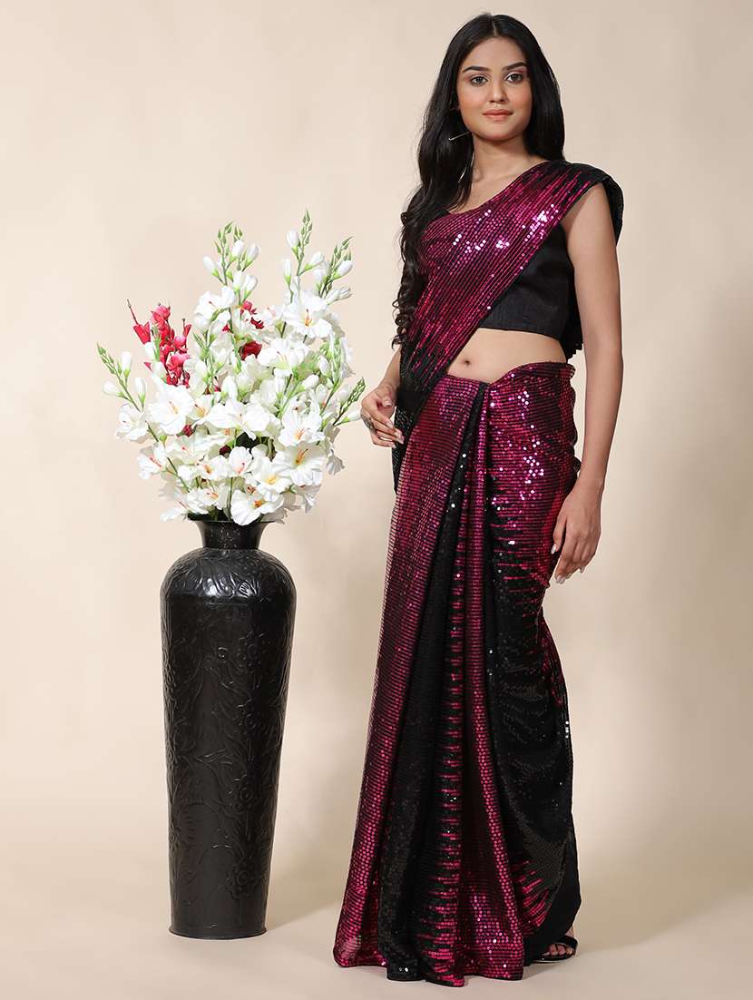 purple georgette embroidered saree with blouse