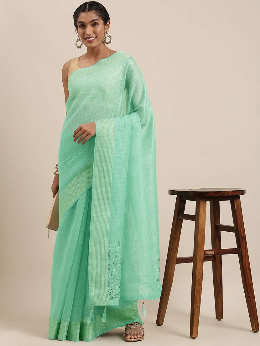 blue cotton silk plain saree