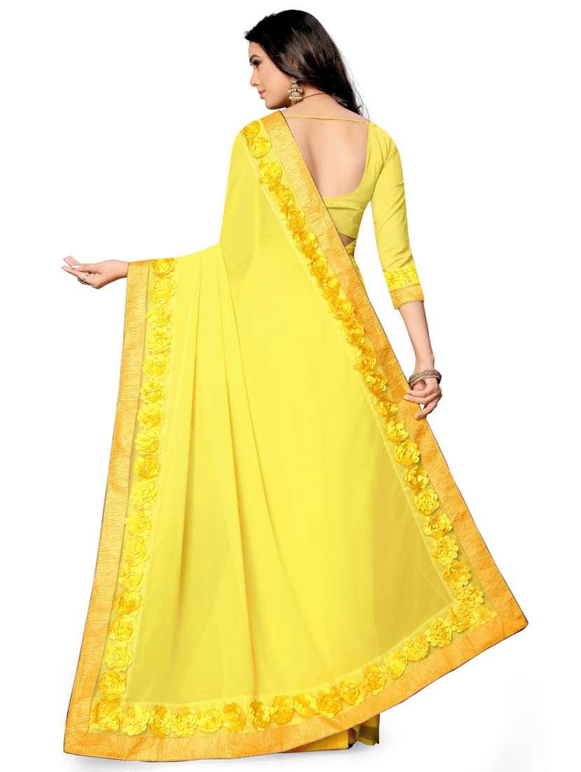 yellow georgette bordered saree with blouse - 18389591 - Standard Image - 2