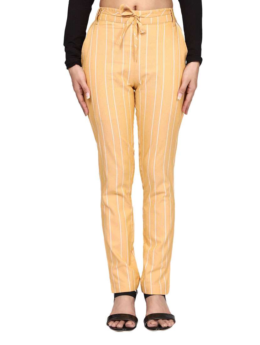 women mid rise striped cigarette pant