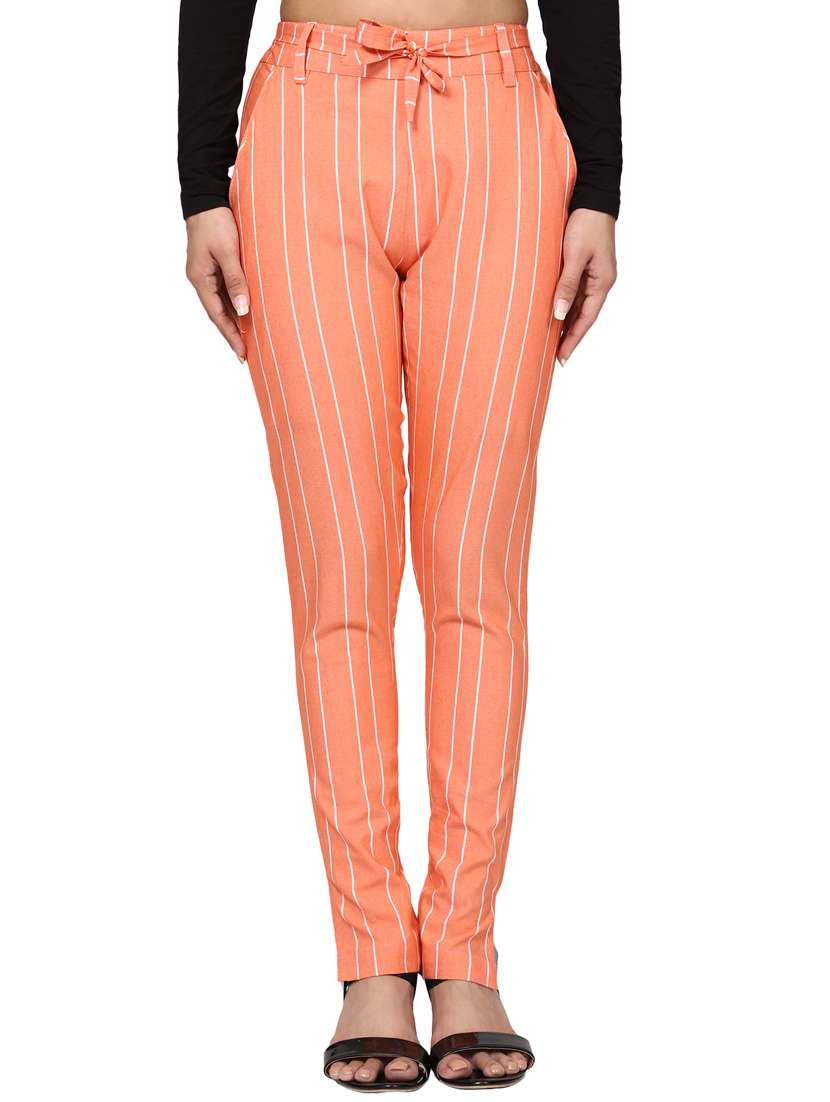 women mid rise striped cigarette pant