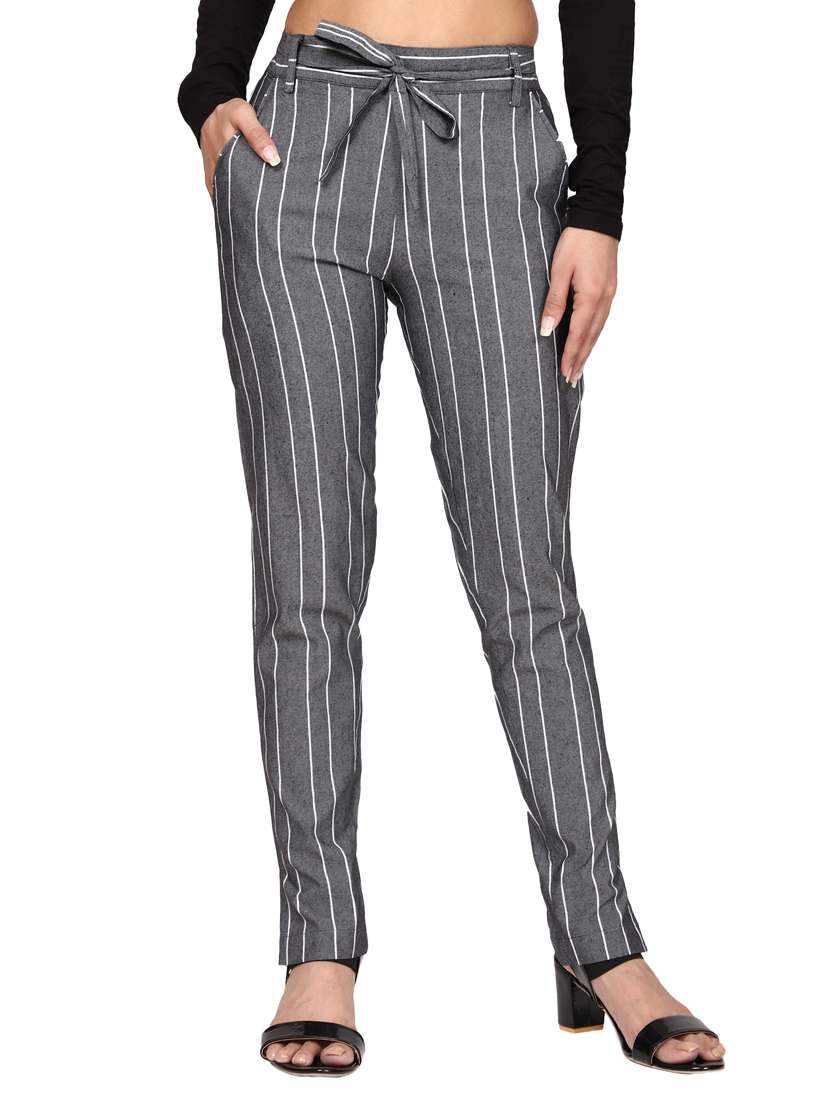 Women Mid Rise Striped Cigarette Pant