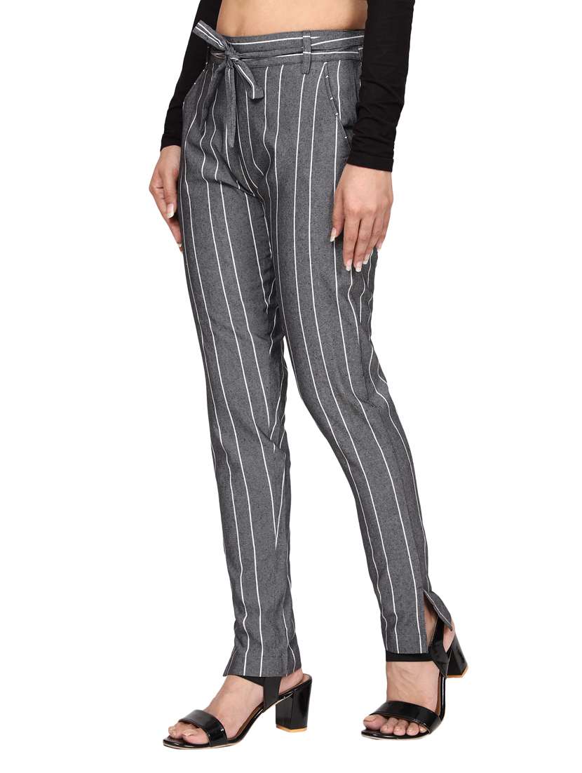 Women Mid Rise Striped Cigarette Pant