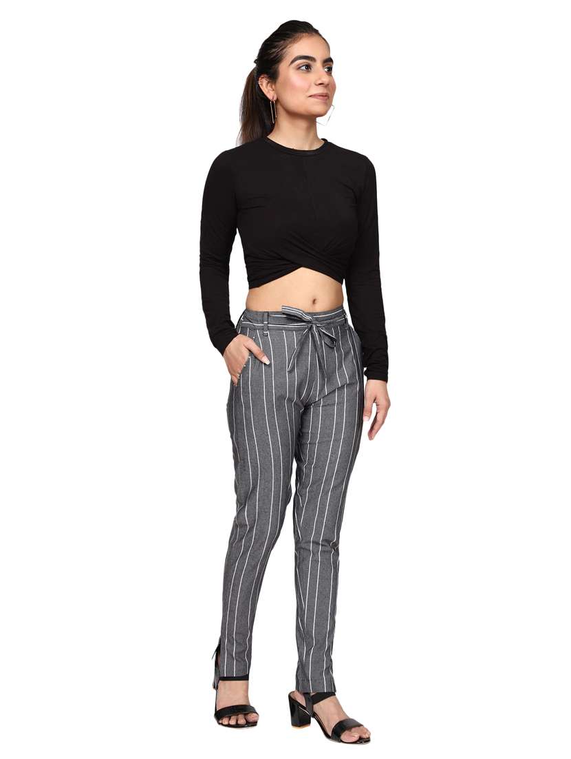 Women Mid Rise Striped Cigarette Pant