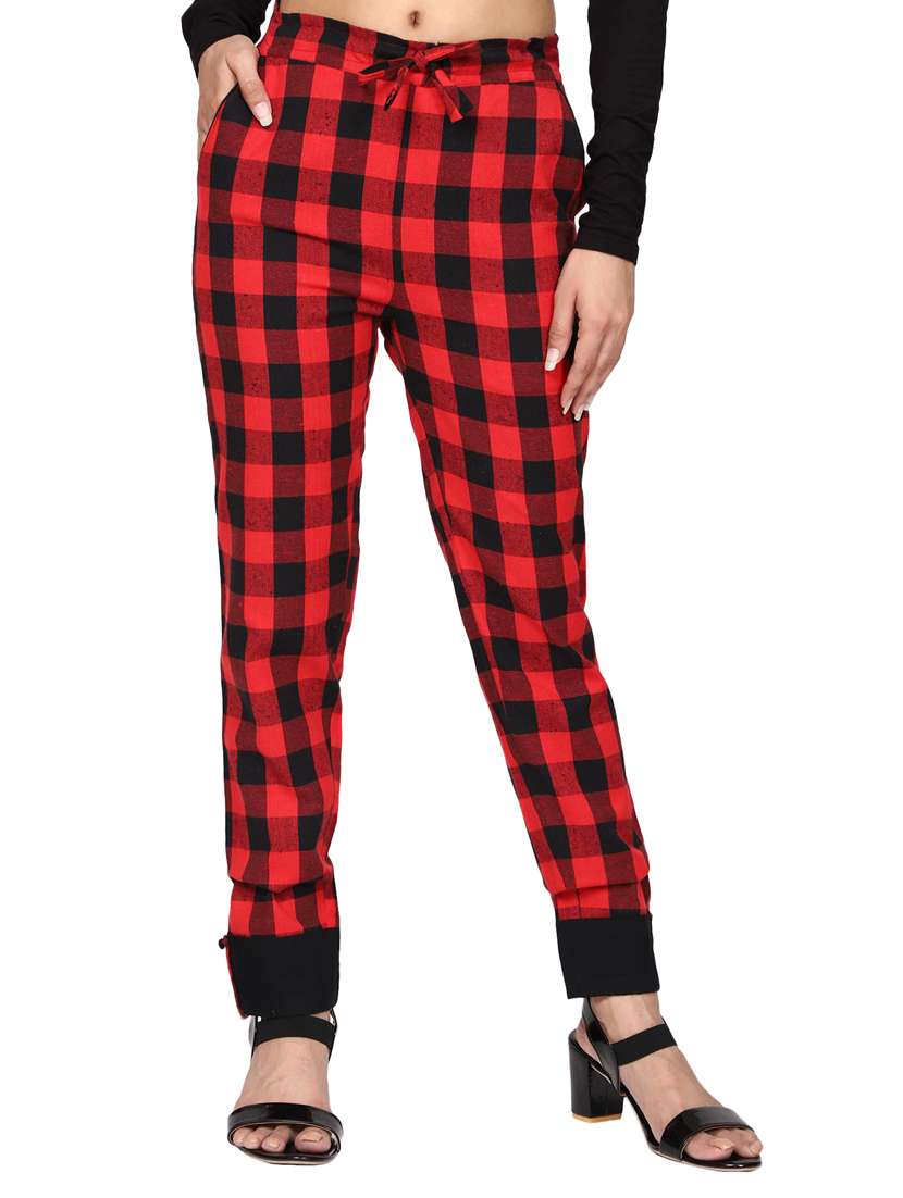 women mid rise checkered cigarette pant