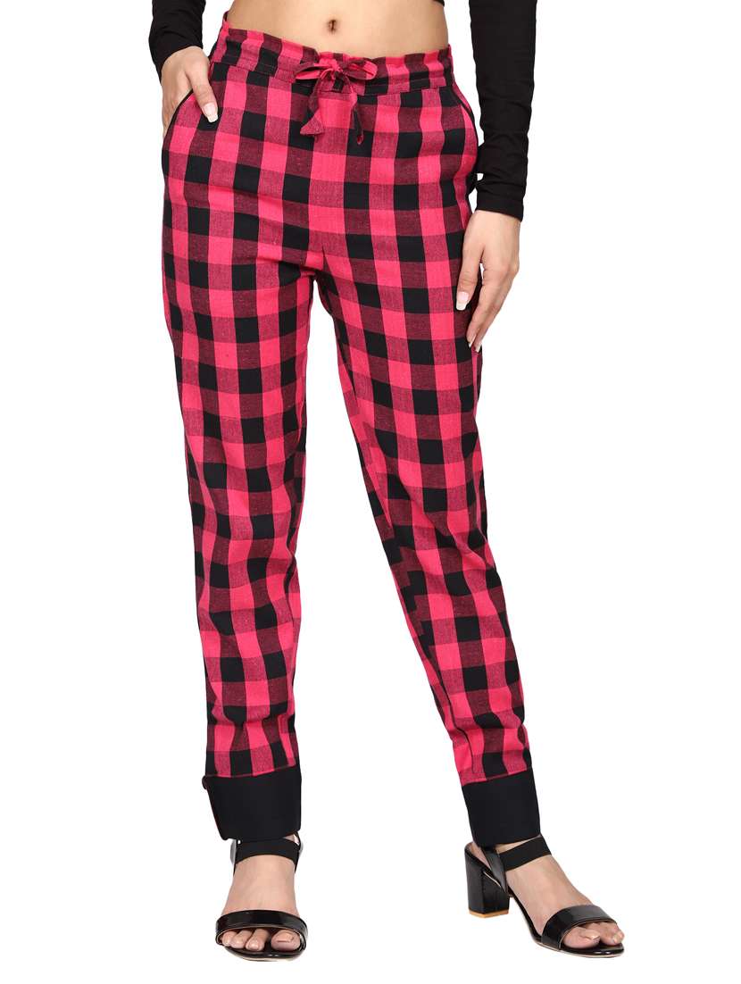 women mid rise checkered cigarette pant