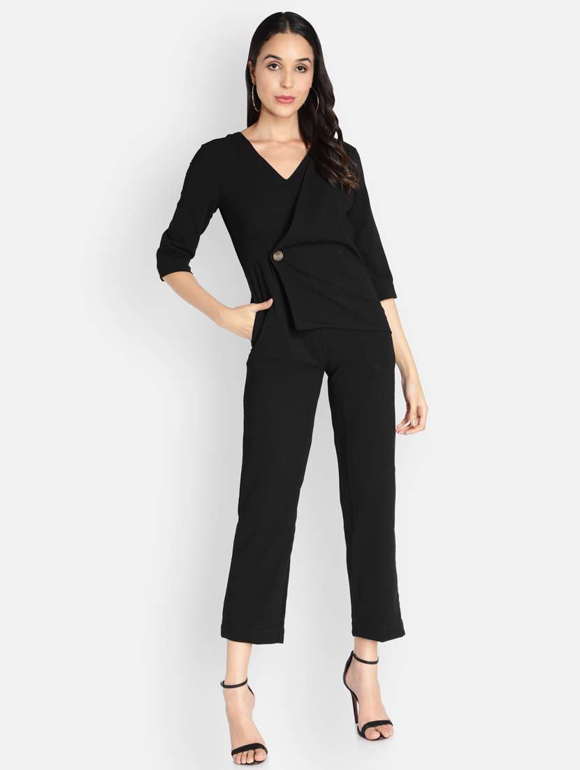 v-neck solid full leg jumpsuit