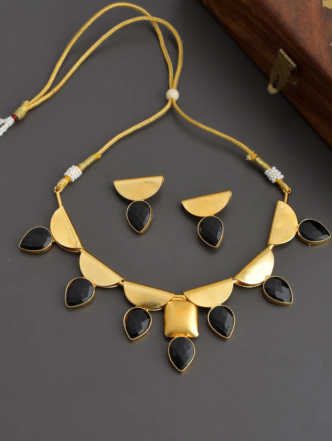 black brass necklaces and earring