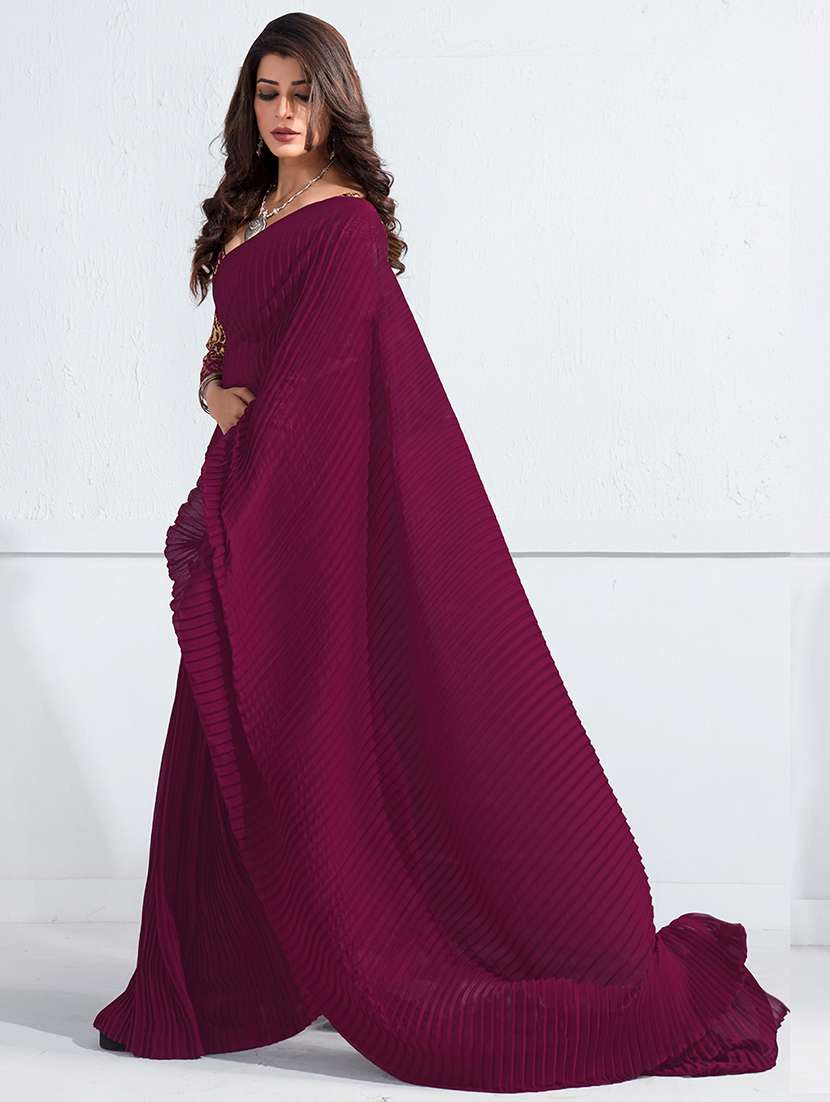 purple georgette plain saree with blouse