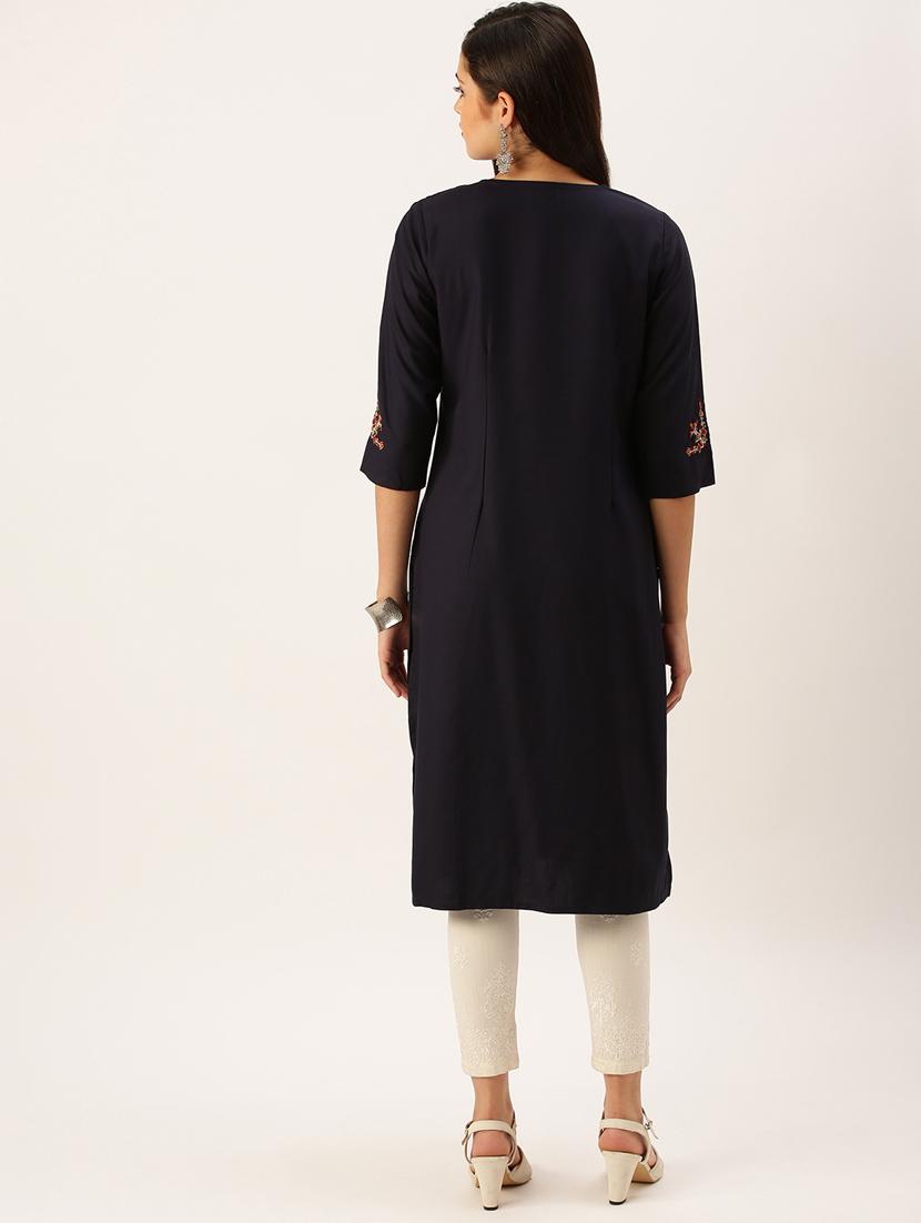 navy solid a-line kurta - 18390195 - Standard Image - 2