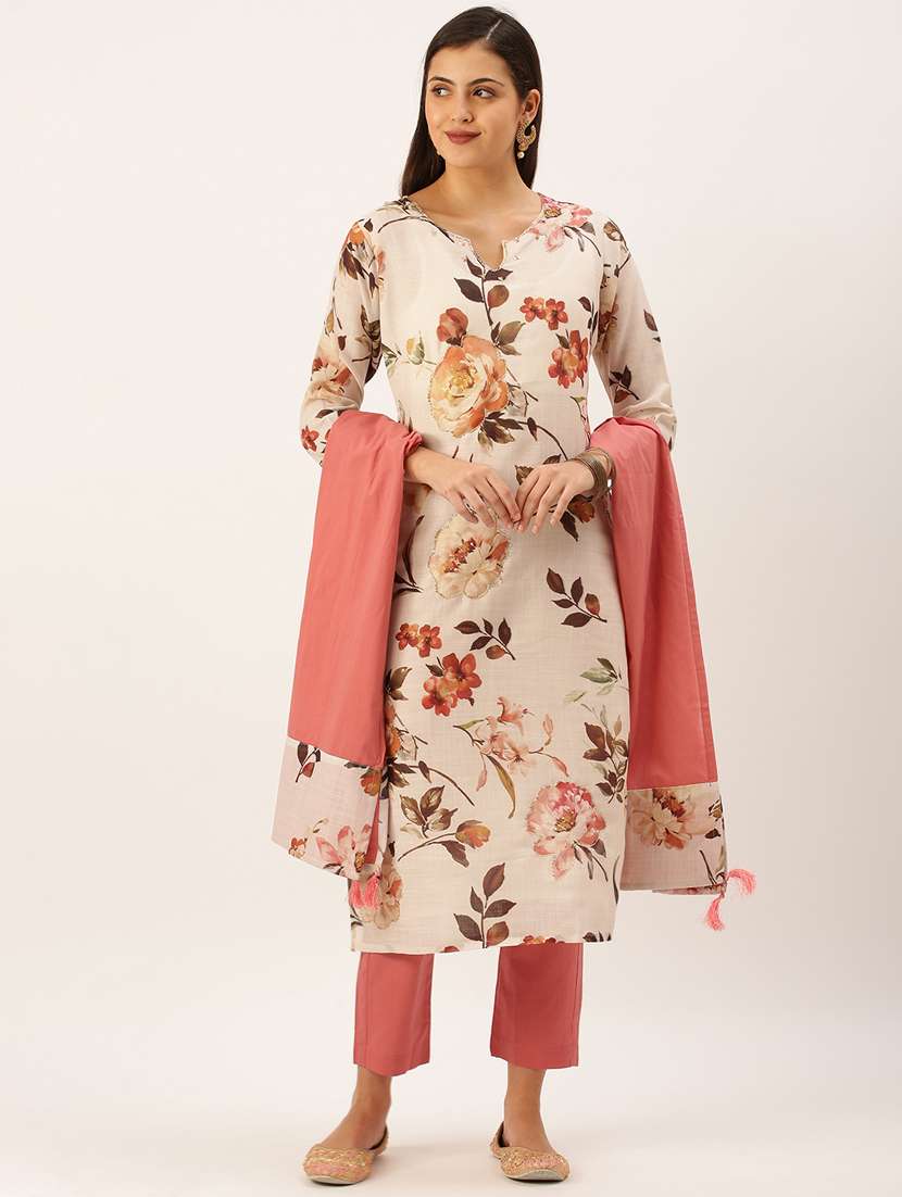 women three quarter sleeve kurta pant with dupatta set