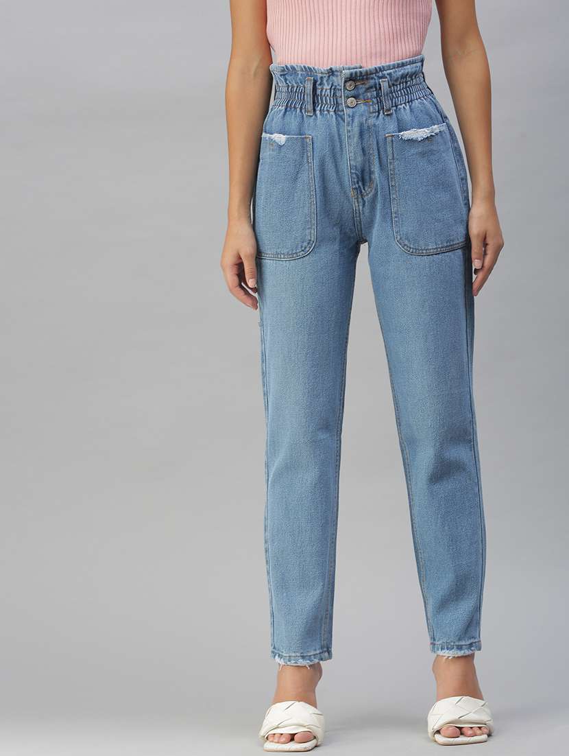 high rise stone wash jean