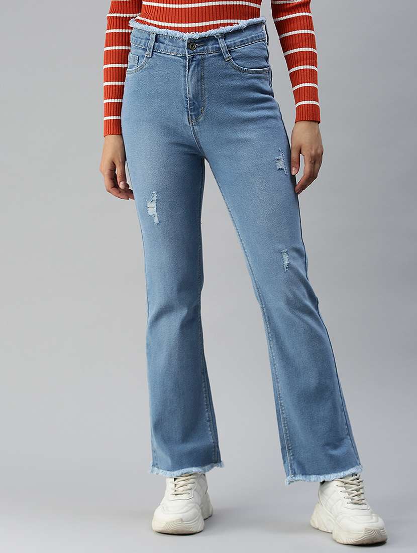 women's distress bootcut fit jeans