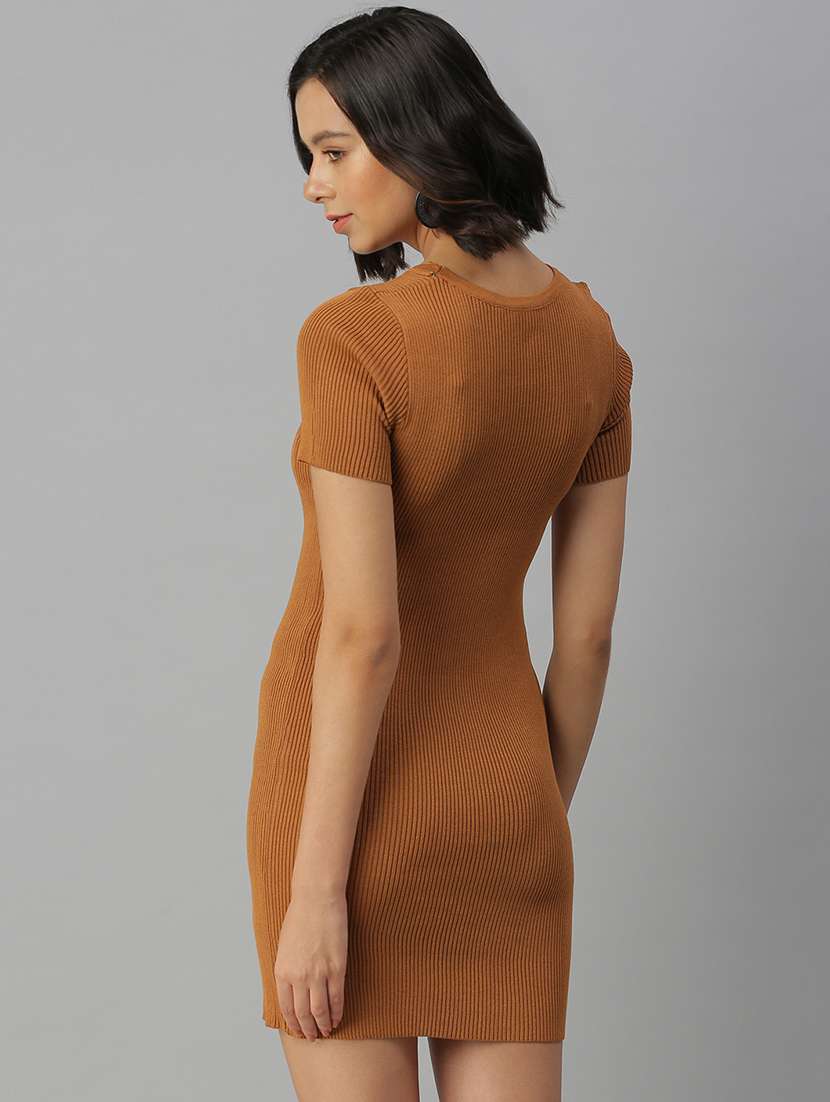 round neck solid bodycon dress - 18390416 -  Standard Image - 2