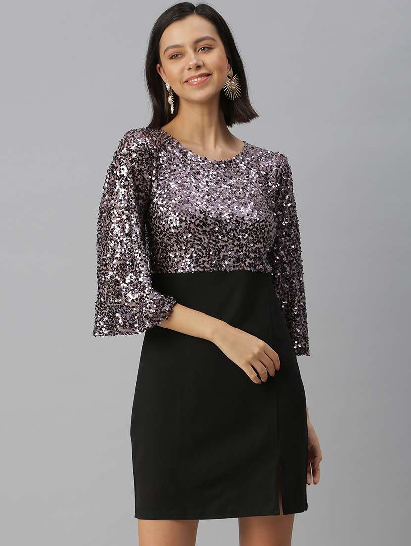 round neck embellished bodycon dress