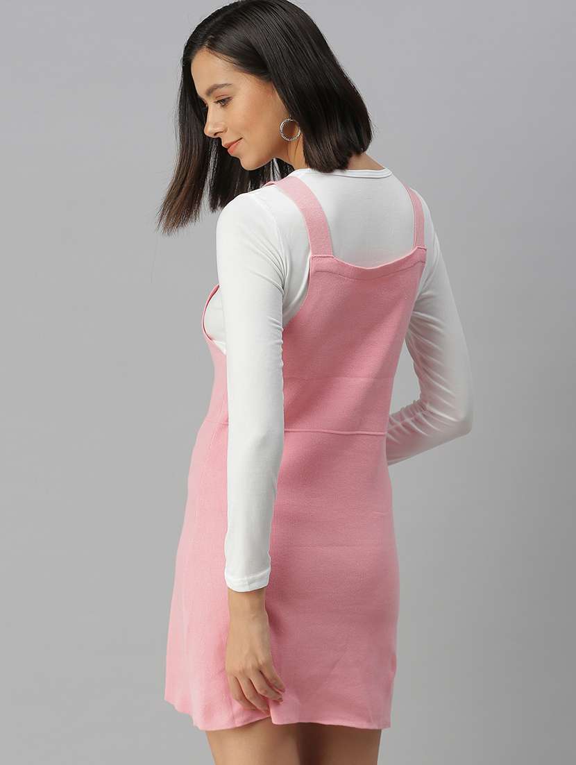 long sleeved solid pinafore dress - 18390436 -  Standard Image - 2