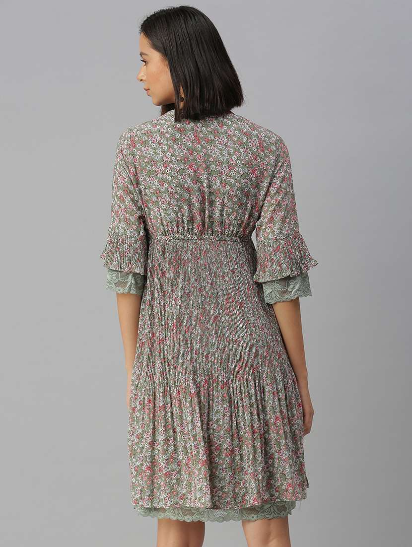 v-neck floral fit & flare dress - 18390444 -  Standard Image - 2