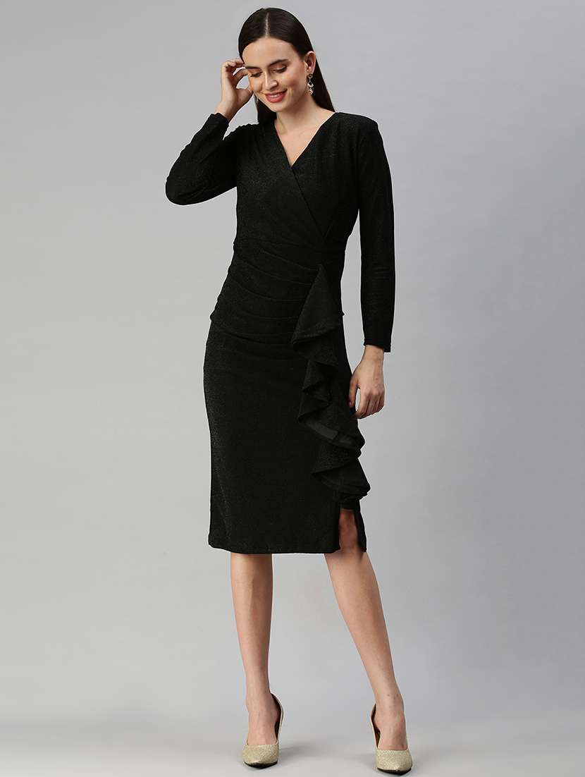 v-neck solid bodycon dress