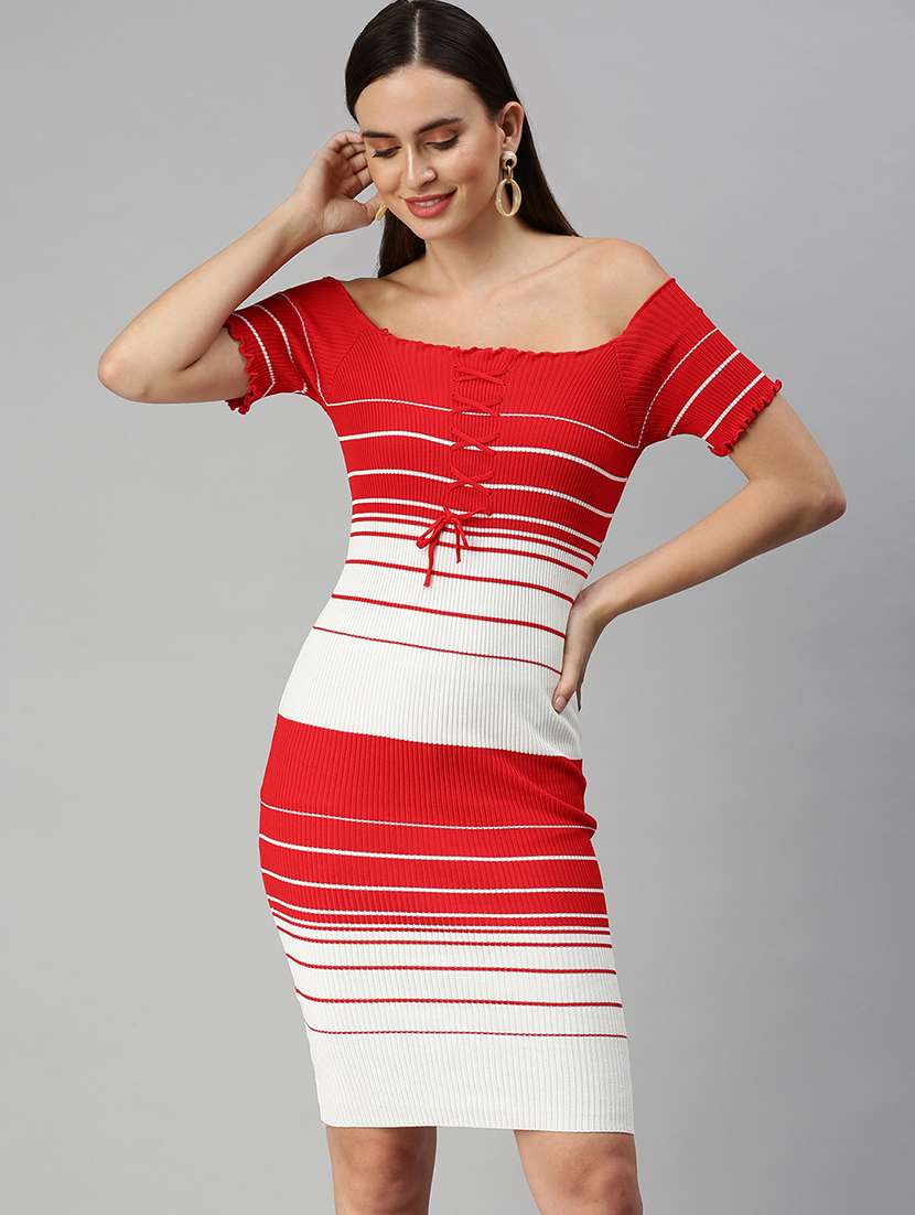 short sleeved striped bodycon dress