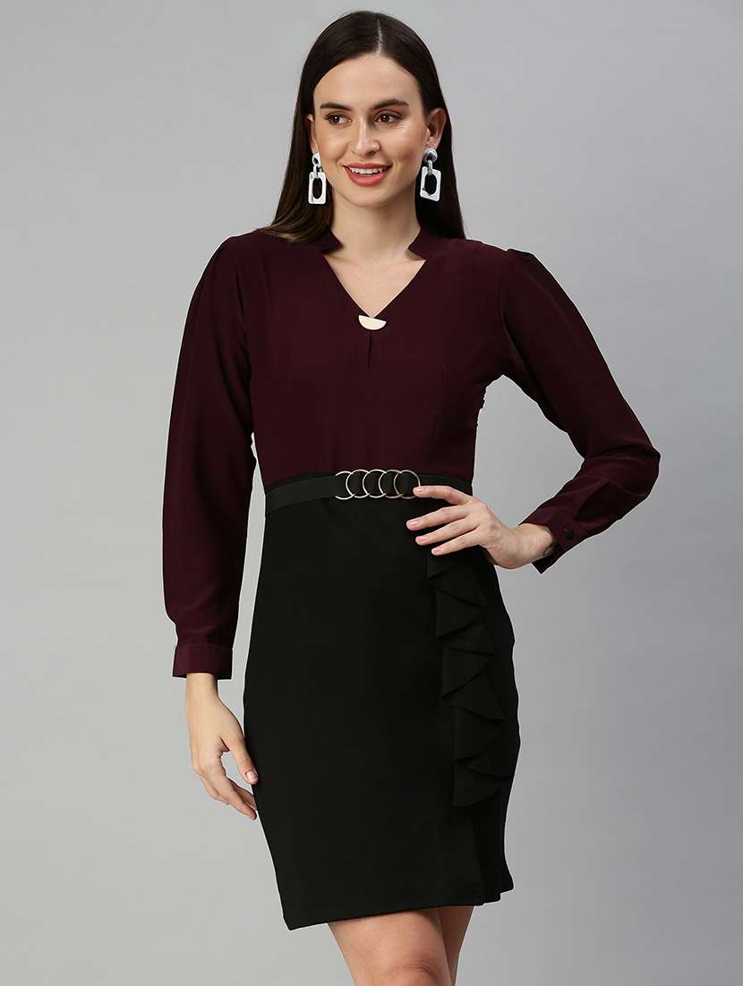 v-neck solid bodycon dress