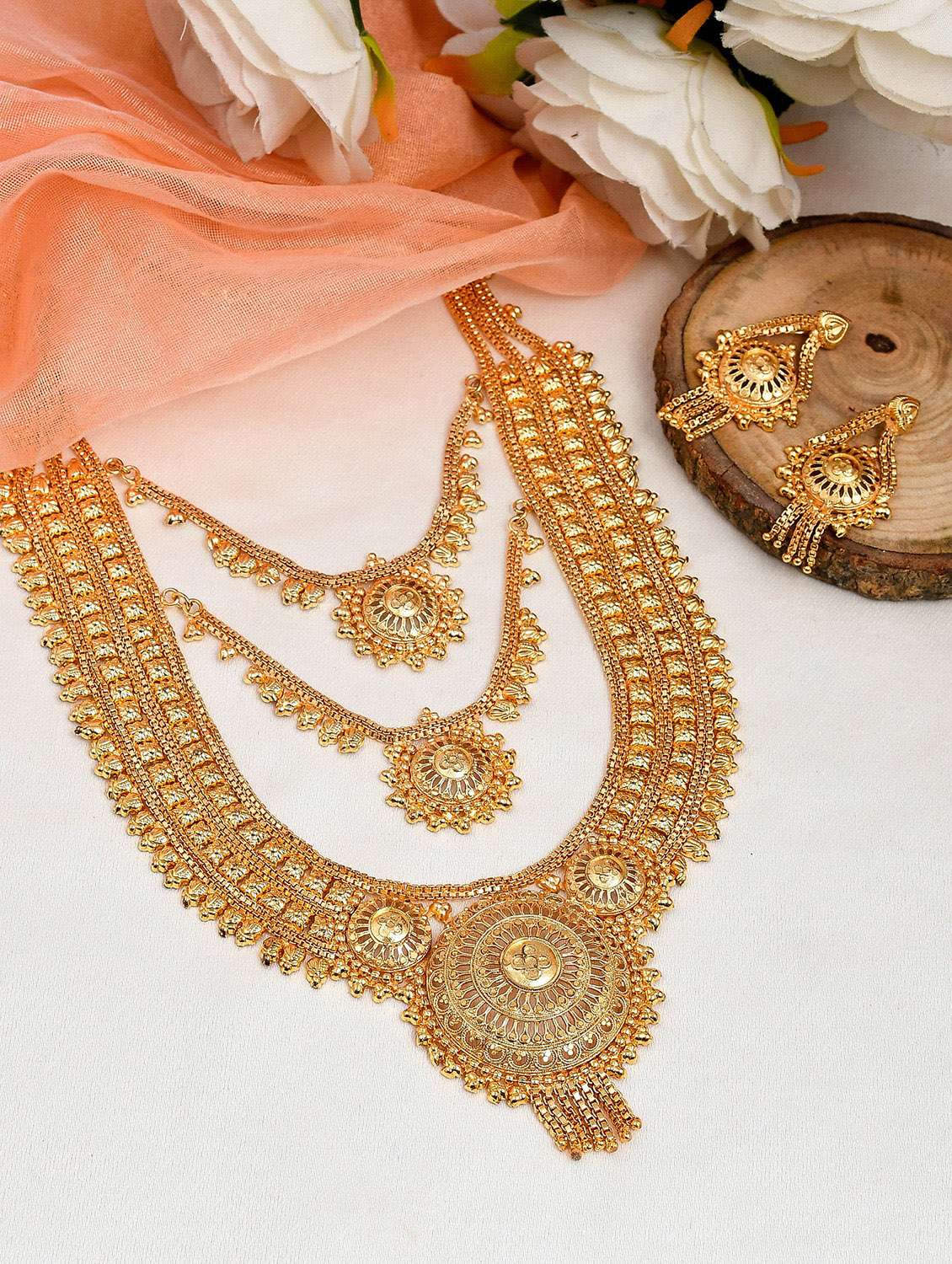 gold brass necklaces and earring