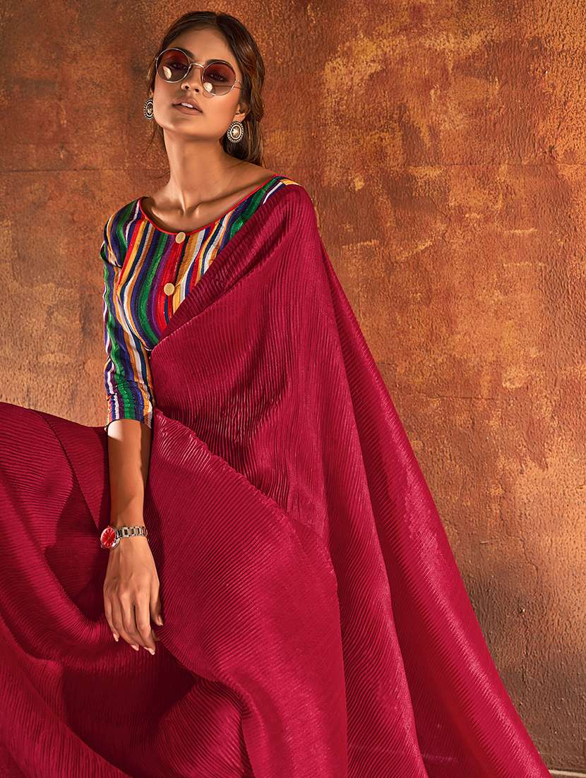 women's solid maroon colored saree - 18390546 -  Standard Image - 2