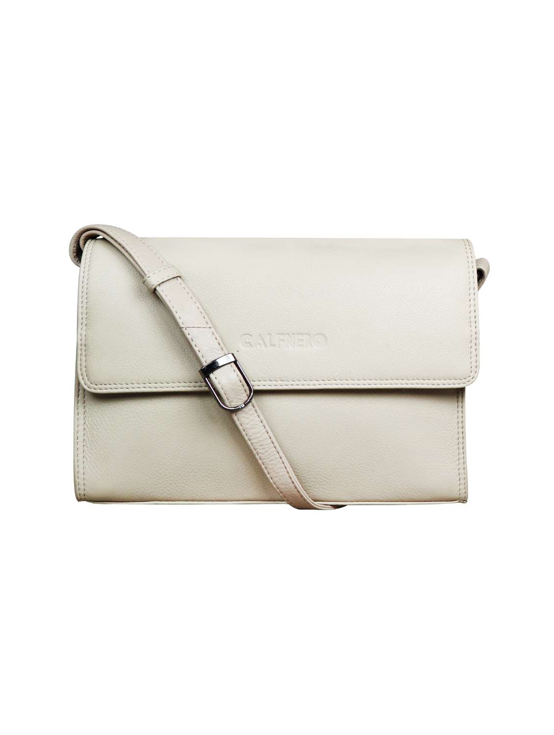 beige solid regular sling bag