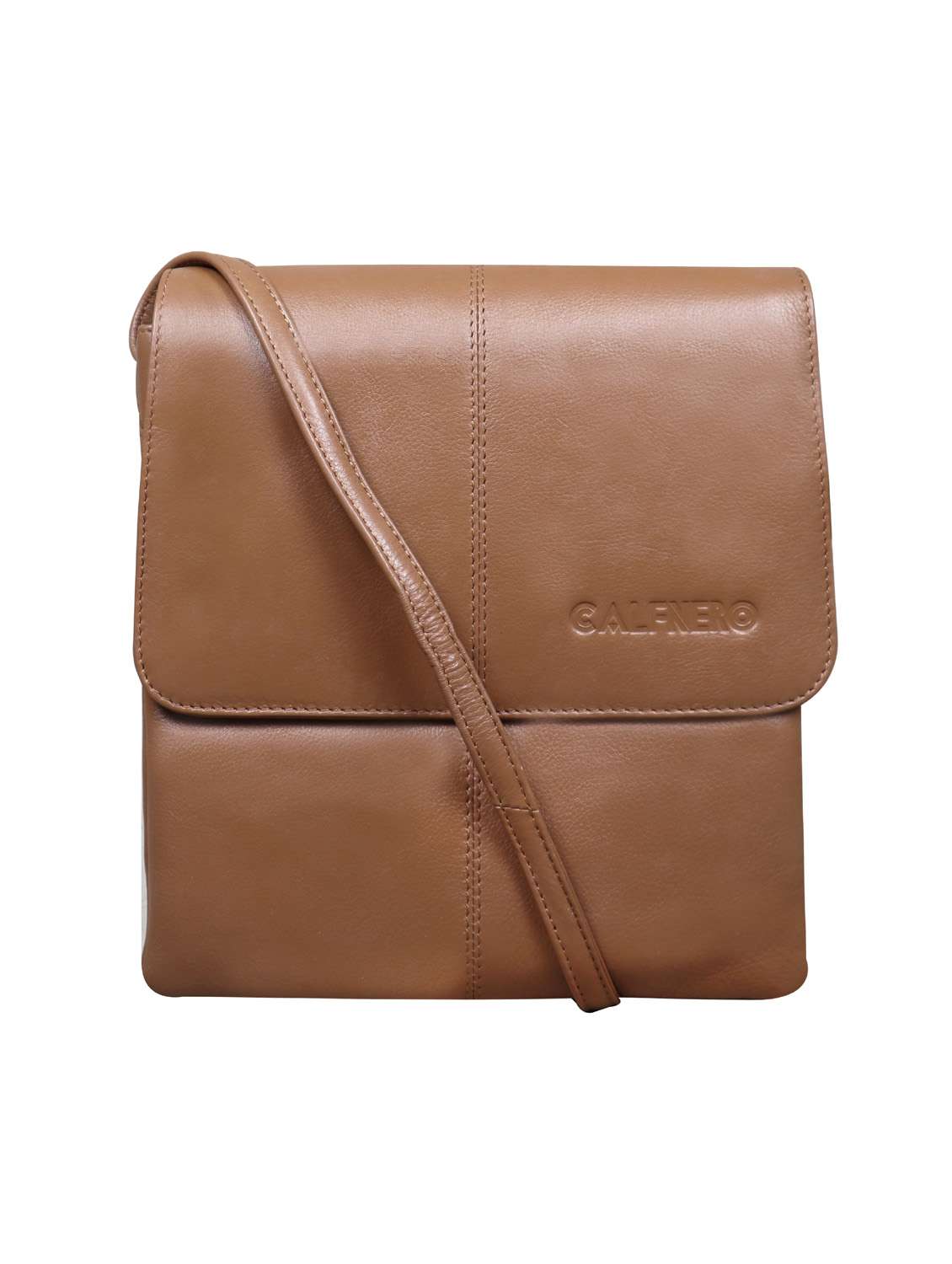 brown textured regular sling bag