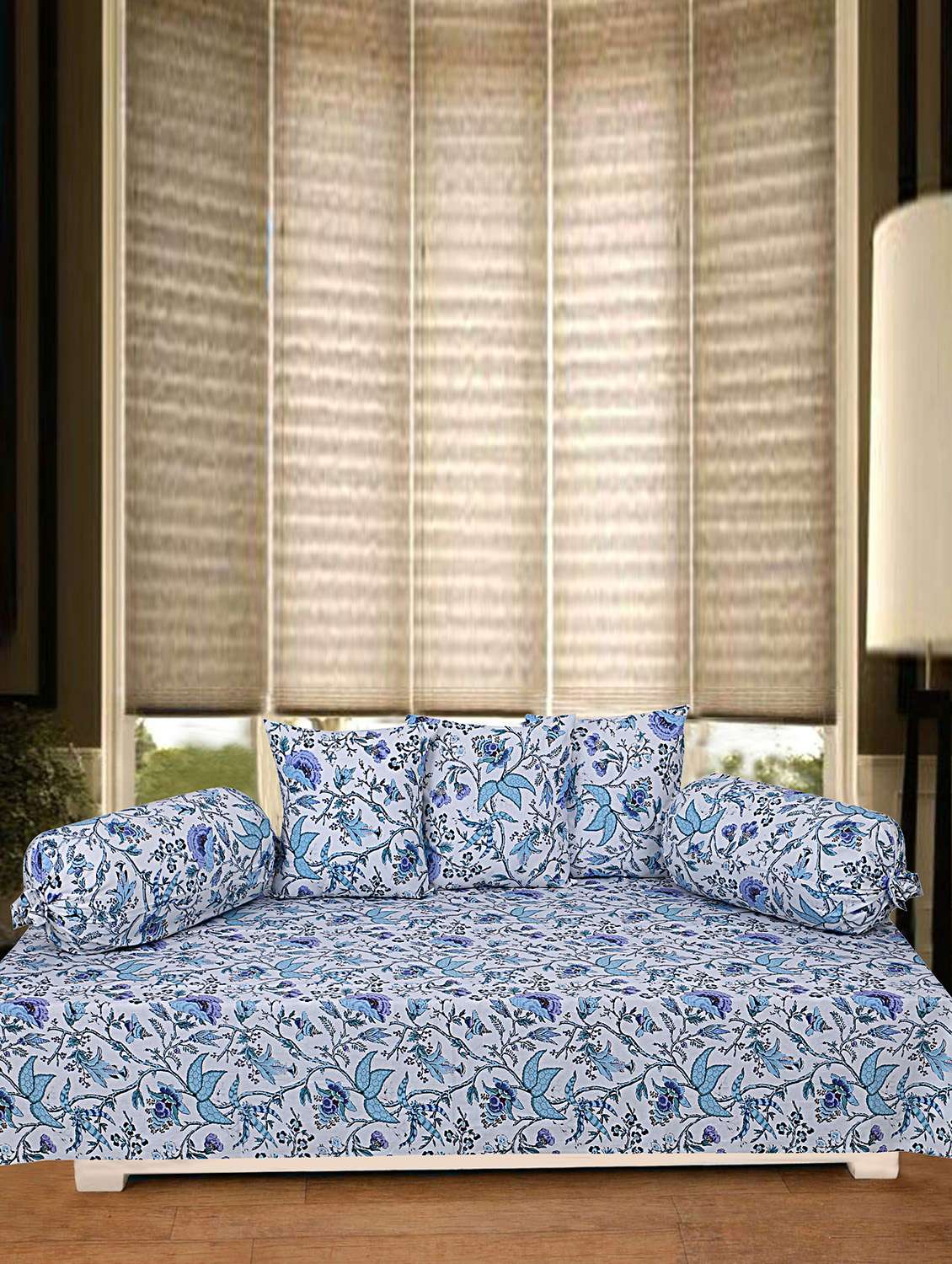 texstylers 100% cotton jaipuri allover print 200 tc floral pattern set of 6 pcs's diwan set