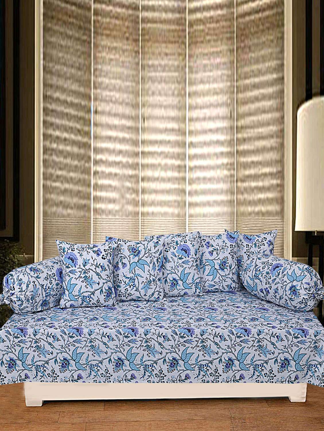 texstylers 100% cotton jaipuri allover print 200 tc floral pattern set of 8 pcs's diwan set