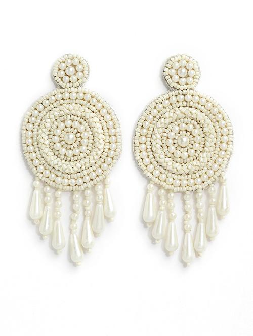 white cotton blend drop earring - 18390877 - Standard Image - 0