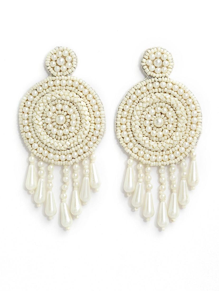 white cotton blend drop earring - 18390877 - Zoom Image - 0