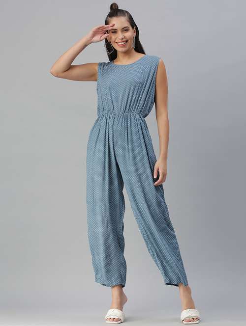round neck printed full leg jumpsuit - 18390887 -  Standard Image - 0