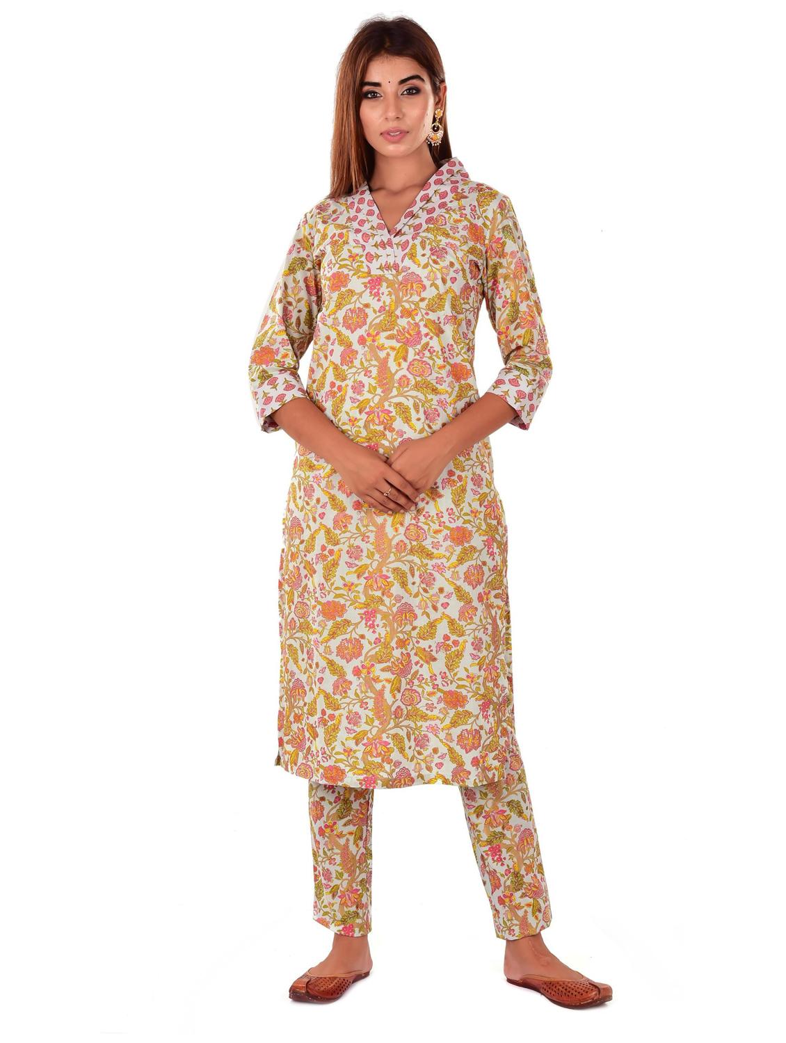 multi colored cotton kurta pant  set - 18391046 -  Zoom Image - 0