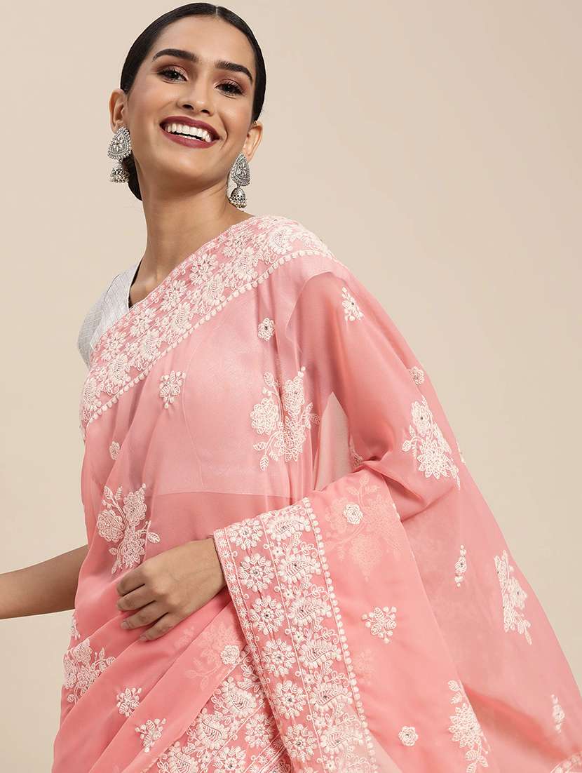 pink georgette embroidered saree with blouse - 18391646 -  Standard Image - 2