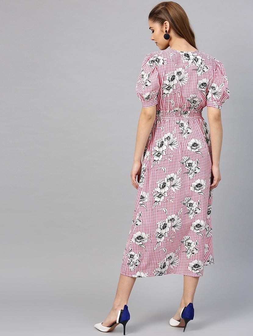 v-neck printed flared dress - 18391667 - Standard Image - 2