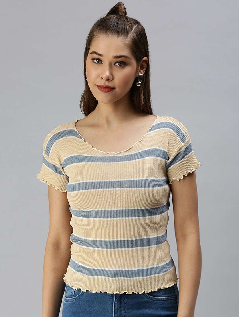 beige striped casual top