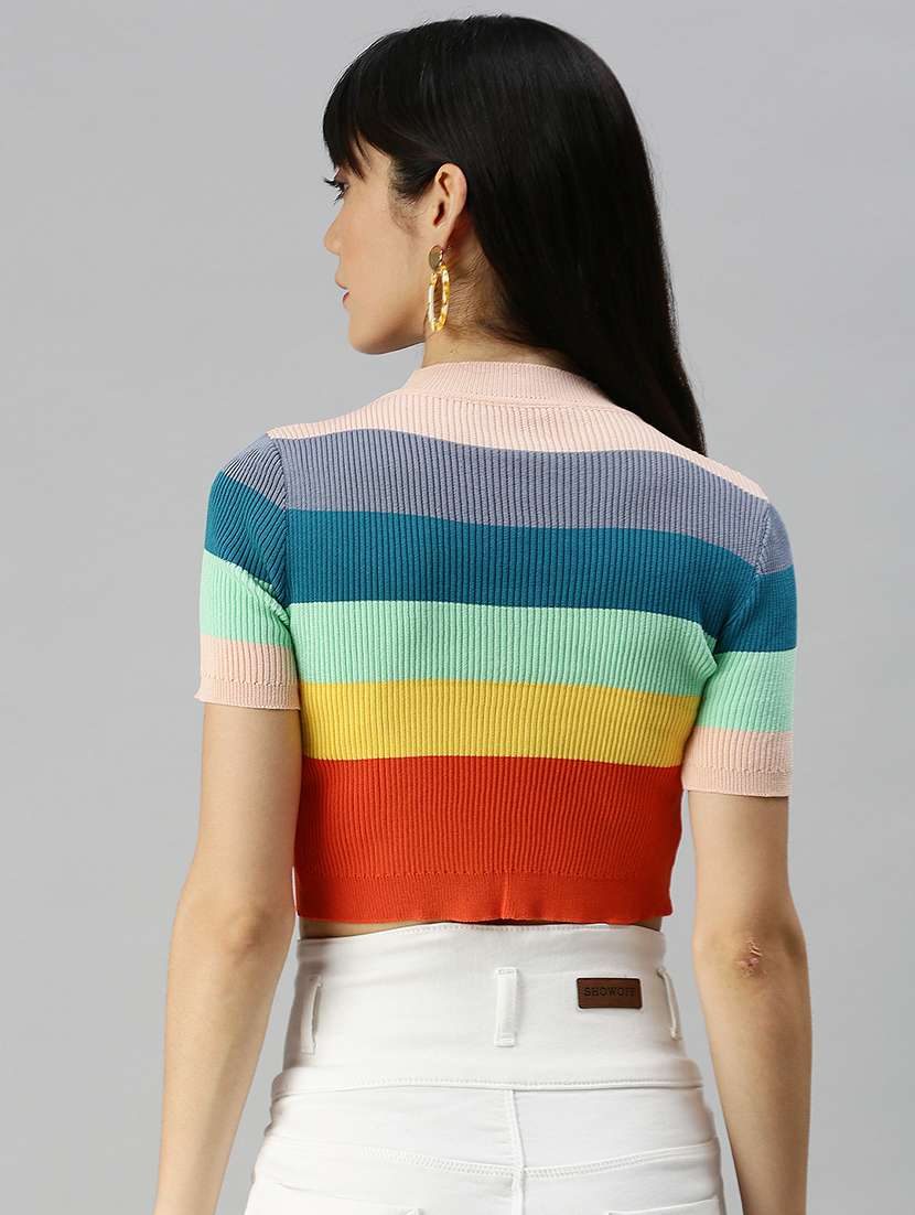 multi colored striped crop top - 18391971 -  Standard Image - 2