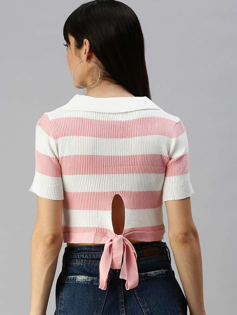 short sleeves striped crop top - 18391991 -  Standard Image - 2