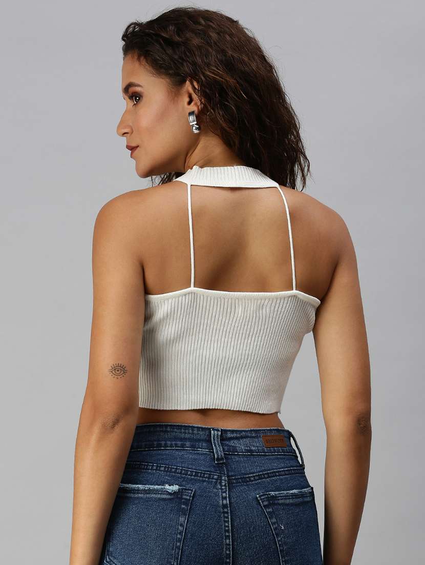 sleeveless solid crop top - 18392010 -  Standard Image - 2