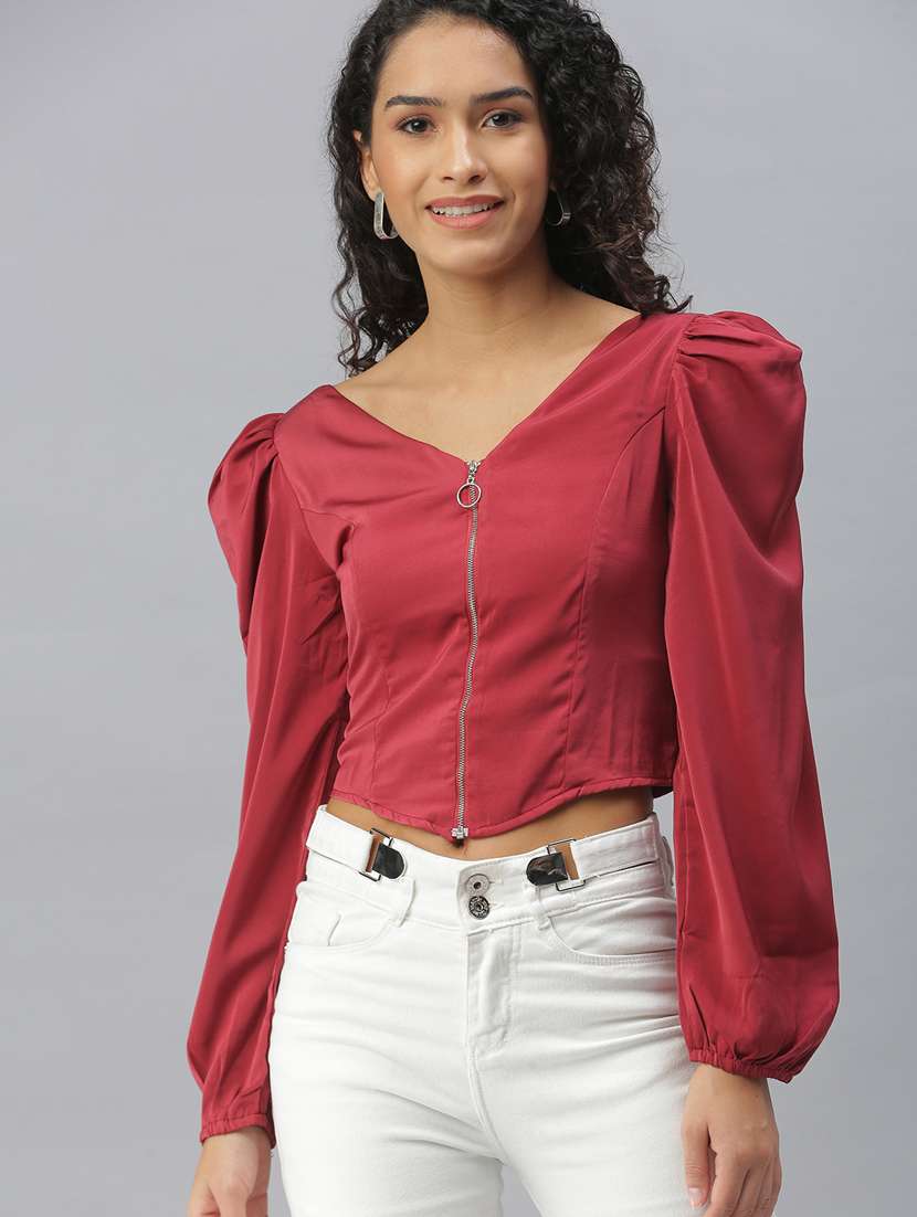 women's crop v neck top