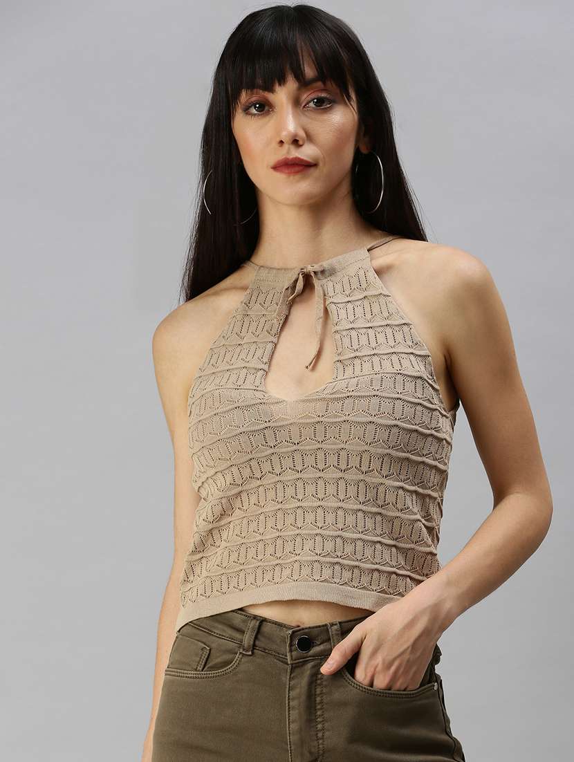 halter neck solid crop top