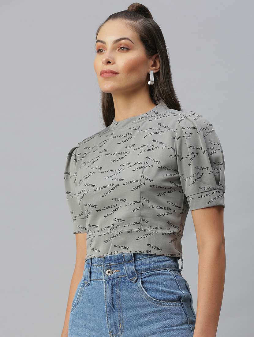 puff sleeved printed regular top - 18392049 - Standard Image - 2
