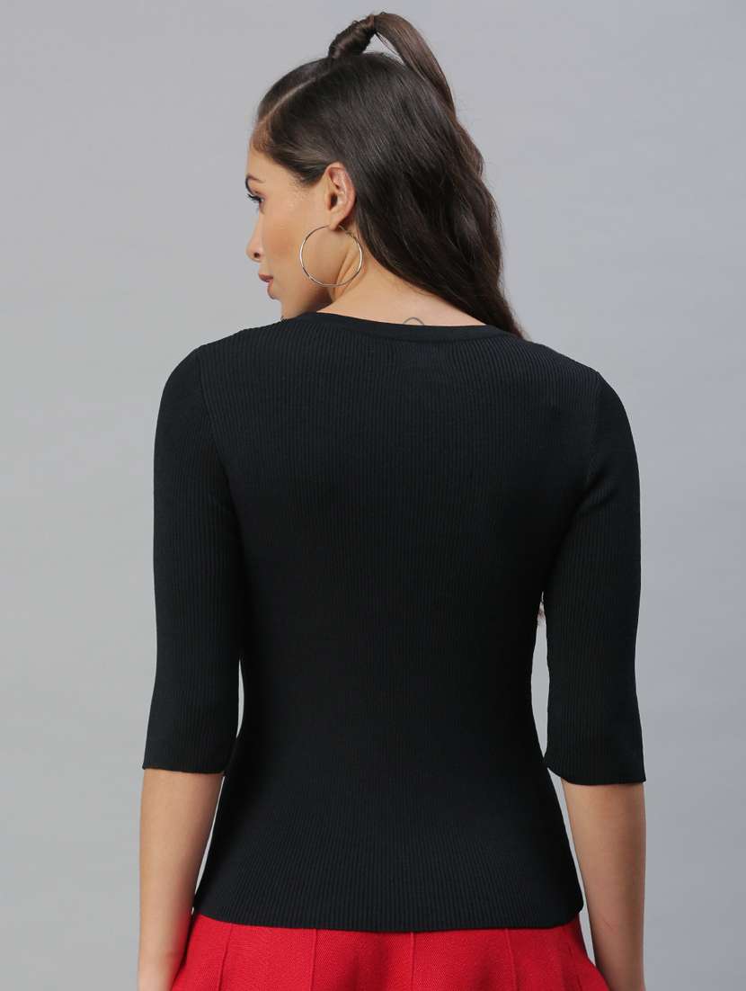 women's solid black x neck top - 18392138 -  Standard Image - 2