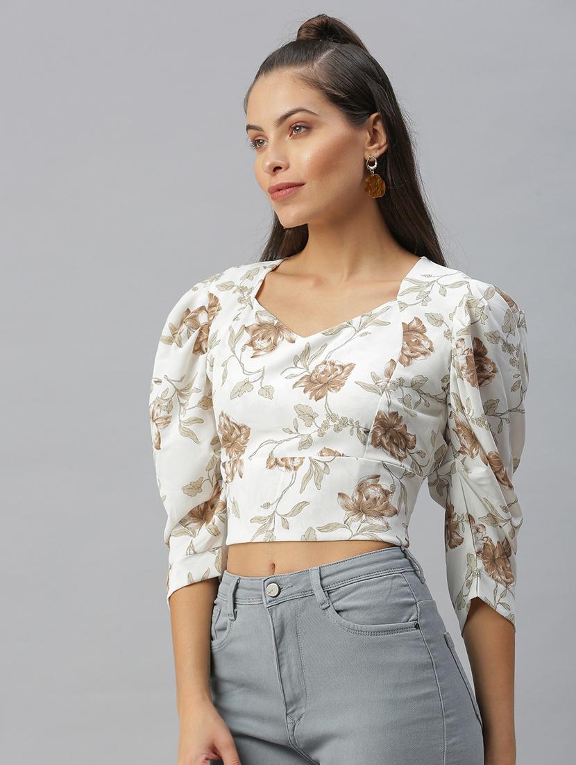 puff sleeve floral crop top - 18392149 -  Standard Image - 2