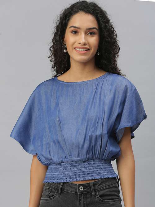 women's crop round neck top - 18392154 - Standard Image - 0