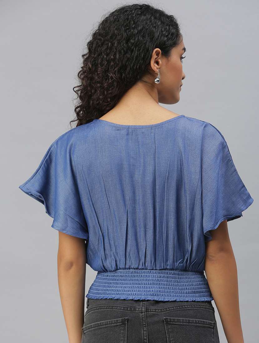 women's crop round neck top - 18392154 - Standard Image - 2