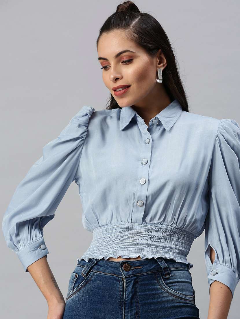 women's blouson collared top