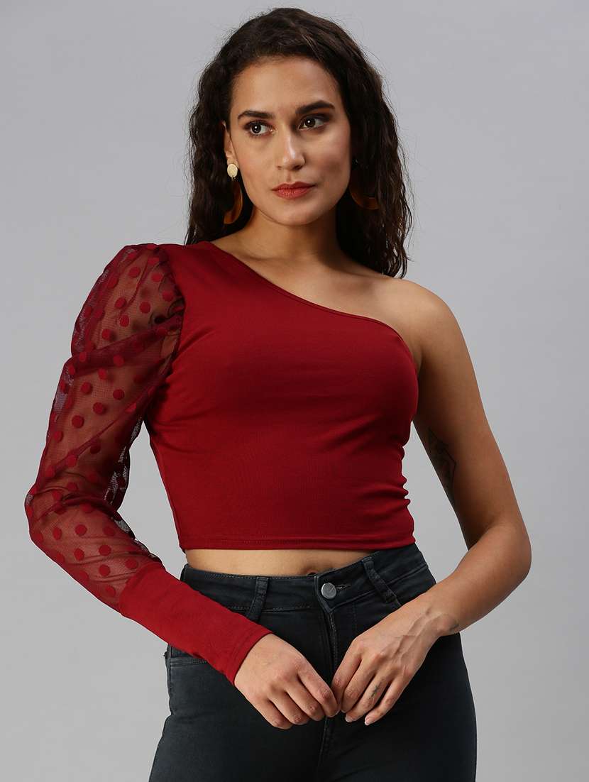 puff sleeve solid crop top 